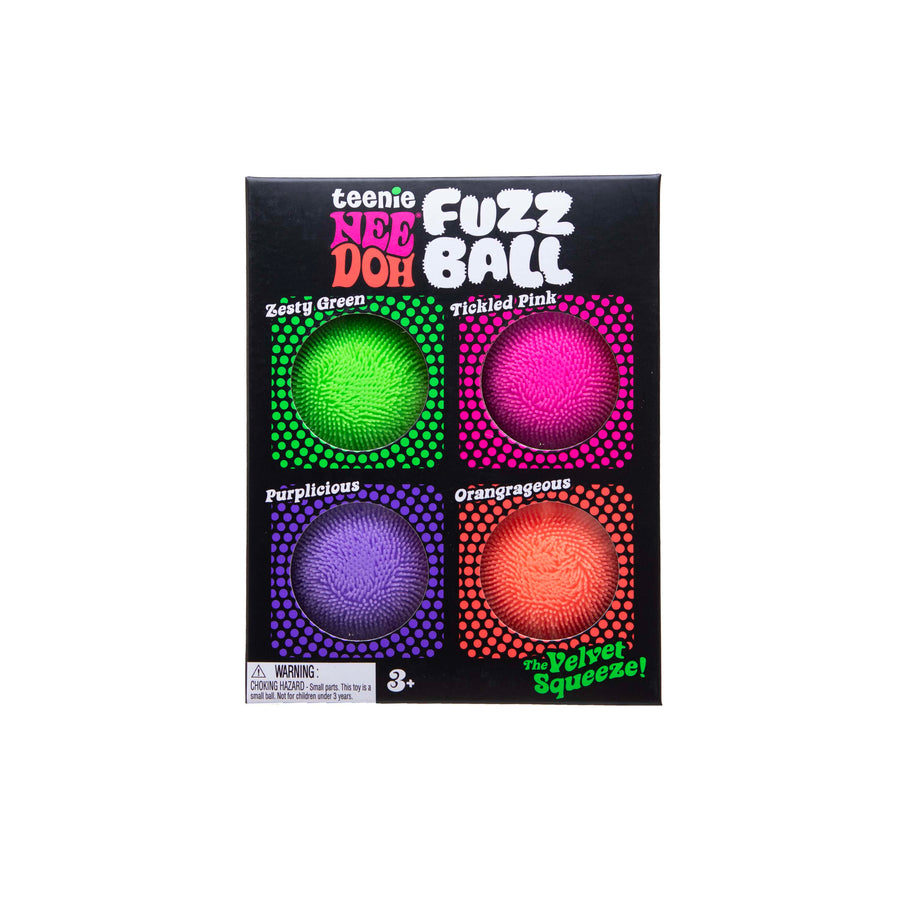 NeeDoh Teenie Fuzz Ball 4-Pack – nærbilde av ullete tekstur