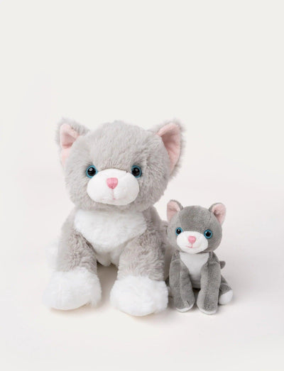 Teddykompaniet Katt Tuva Kosedyr med Kattunge – grå kattemamma med sin lille kattunge i hvit og grå plysj
