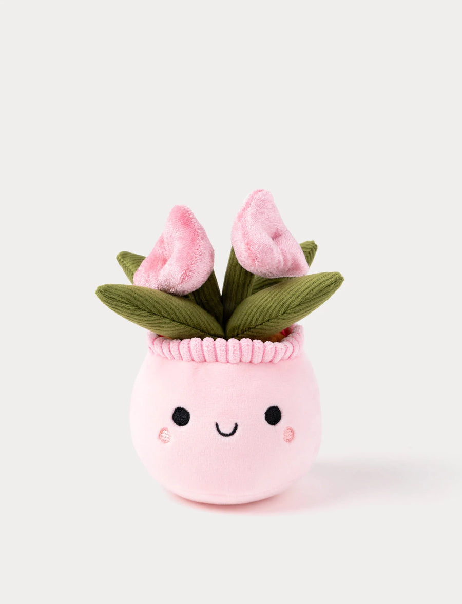 Teddykompaniet Teddy Flowers Rosa Plysjblomst – rosa variant i potte med vennlig blomsteransikt