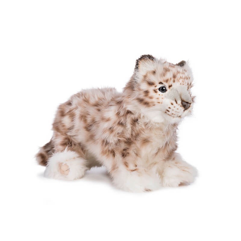 Hansa Creation Snøleopard-unge detalj – nærbilde av broderte øyne og grå flekkete pels