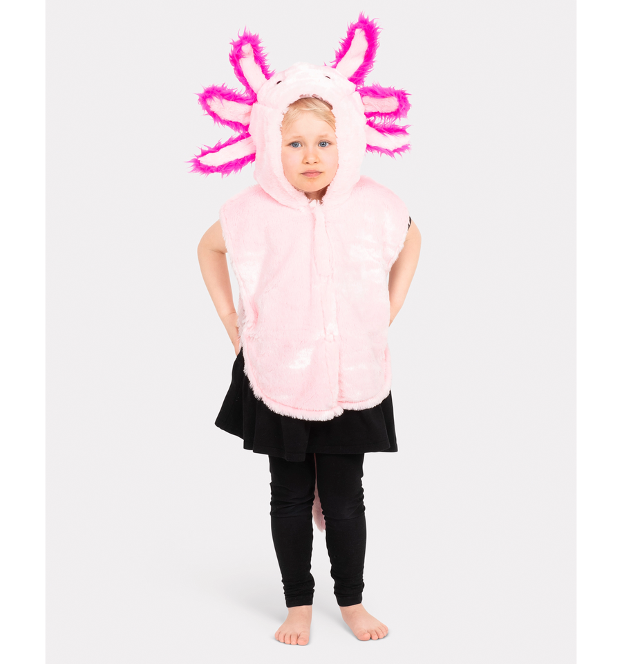 Den Gode Fen Mini Cape Axolotl – rosa axolotl kappe med hette for barn, 1–4 år