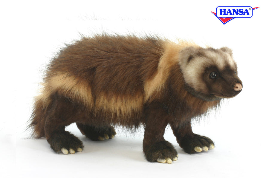 Hansa Creation Jerv Plysj – naturtro brun og svart jerv plysj i stående stilling, 50 cm