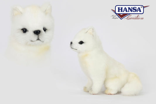 Hansa Creation Arktisk Rev-unge Sittende – naturtro hvit arktisk rev-unge plysj, 14 cm