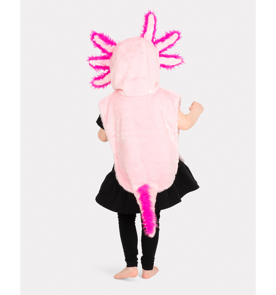 Mini Cape Axolotl – rosa kappe med hette (1–4 år) | Den Gode Fen Back View - Bamsedyra AS