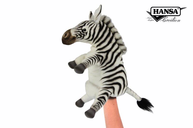 Hansa Creation Sebra Hånddukke – naturtro sebra med svart og hvit striping og myk munn, 29 cm