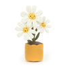Jellycat Amuseables Daisy – hvit og gul blomst-kosedyr med smilende ansikt og grønne blader