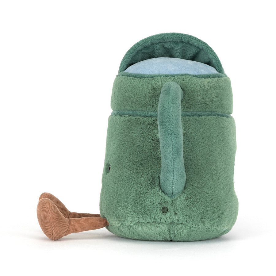 Jellycat Amuseables Watering Can detalj – nærbilde av smilende ansikt og håndtak
