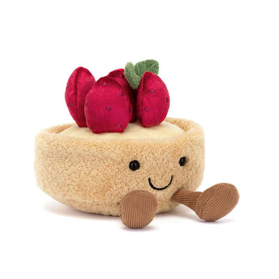 Jellycat Amuseables Fleurette Tarte Aux Fraises – jordbærterte kosedyr med krem og røde jordbær på topp