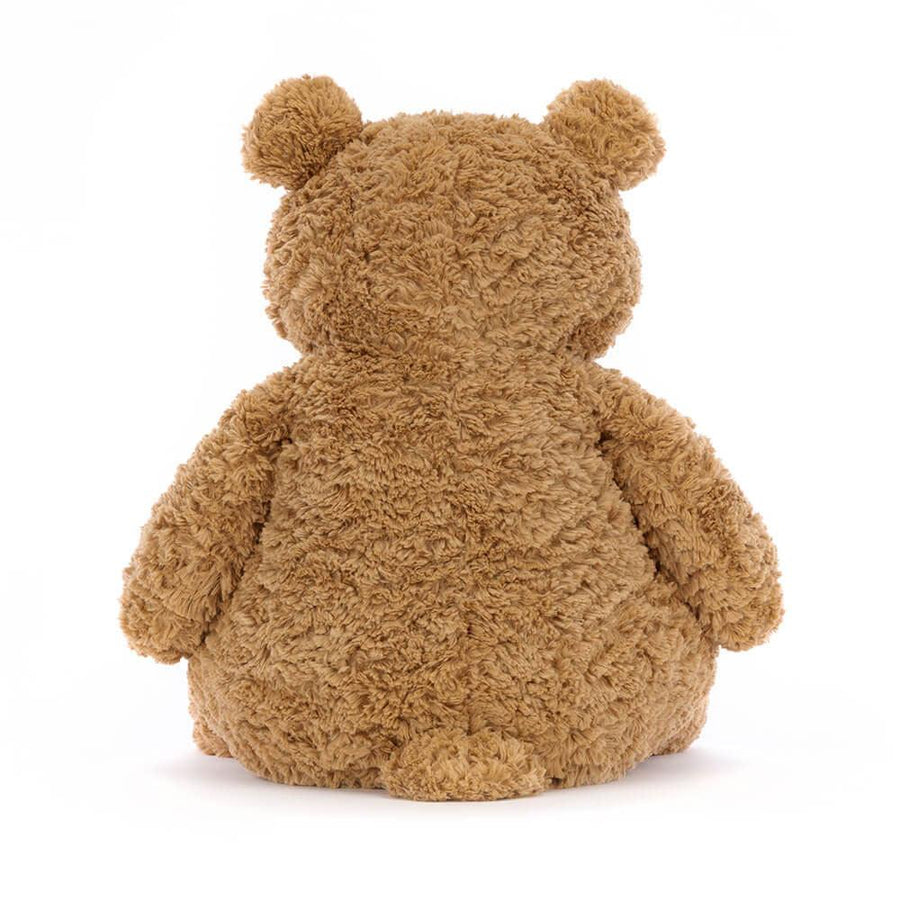 Jellycat Bartholomew Bear Medium detalj – nærbilde av broderte øyne og beige pels