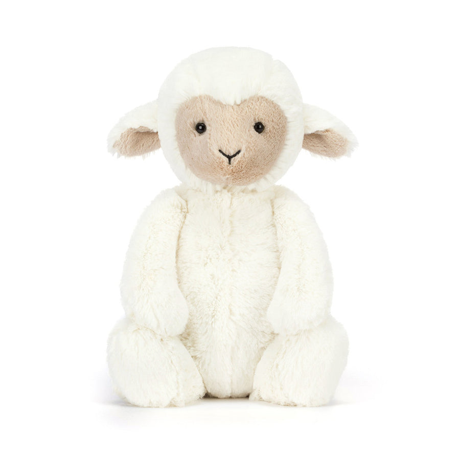 Jellycat Skipson Lamb bakfra – kremhvit lammebamse med svart nese