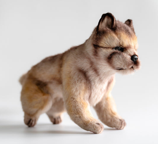 Hansa Creation Ulvebamse Sittende – naturtro grå ulv plysj sittende med tykk pels, 25 cm