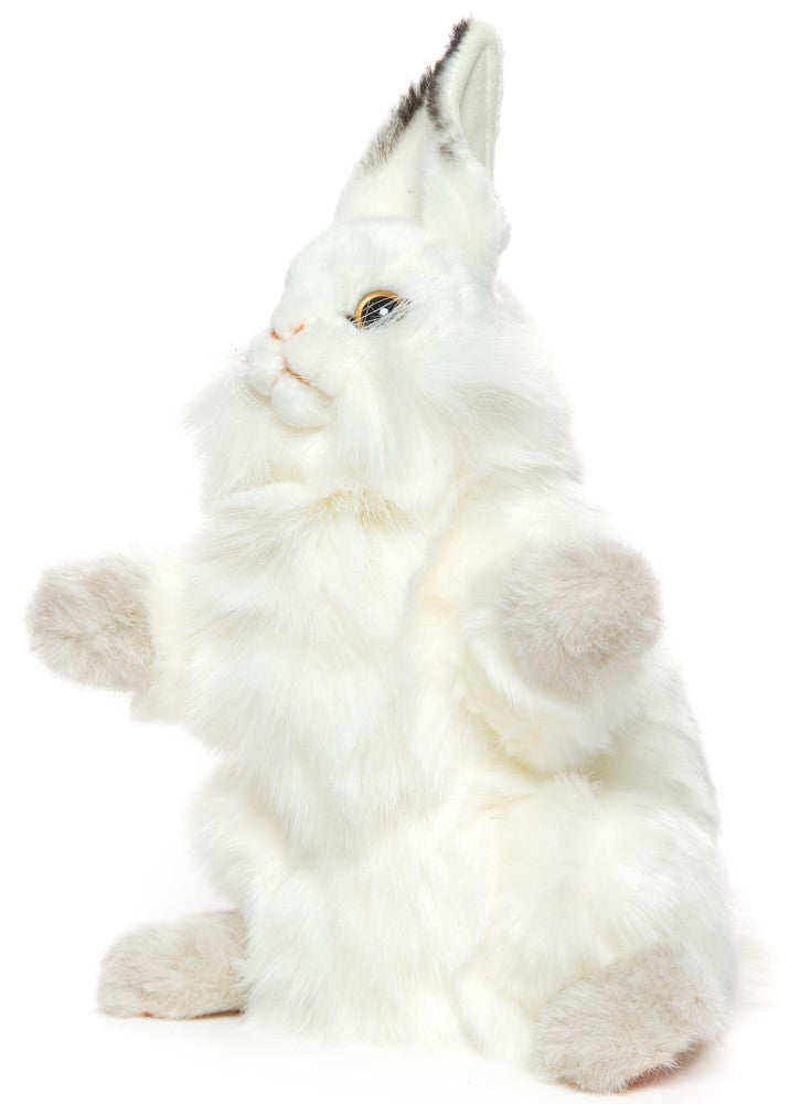 Hansa Creation | White Rabbit Puppet | Hvit | 34 cm Back View - Bamsedyra AS