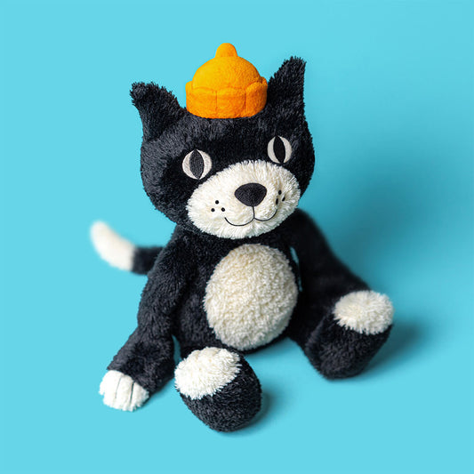 Jellycat Jack – den ikoniske svarte kosekatten på ca. 32 cm med oransje lue