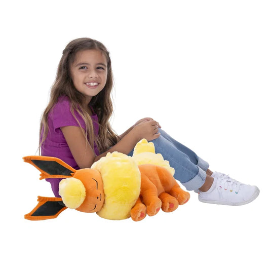 Pokémon Flareon sovende kosedyr 45 cm – oransje og kremhvit Flareon med stor fluffy manke og hale