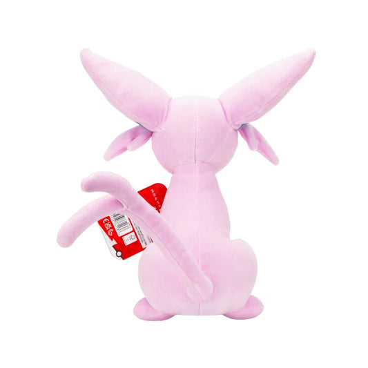 Pokémon Espeon plysj kosedyr 20 cm – lys rosa Espeon med lilla juvel i pannen og delt hale