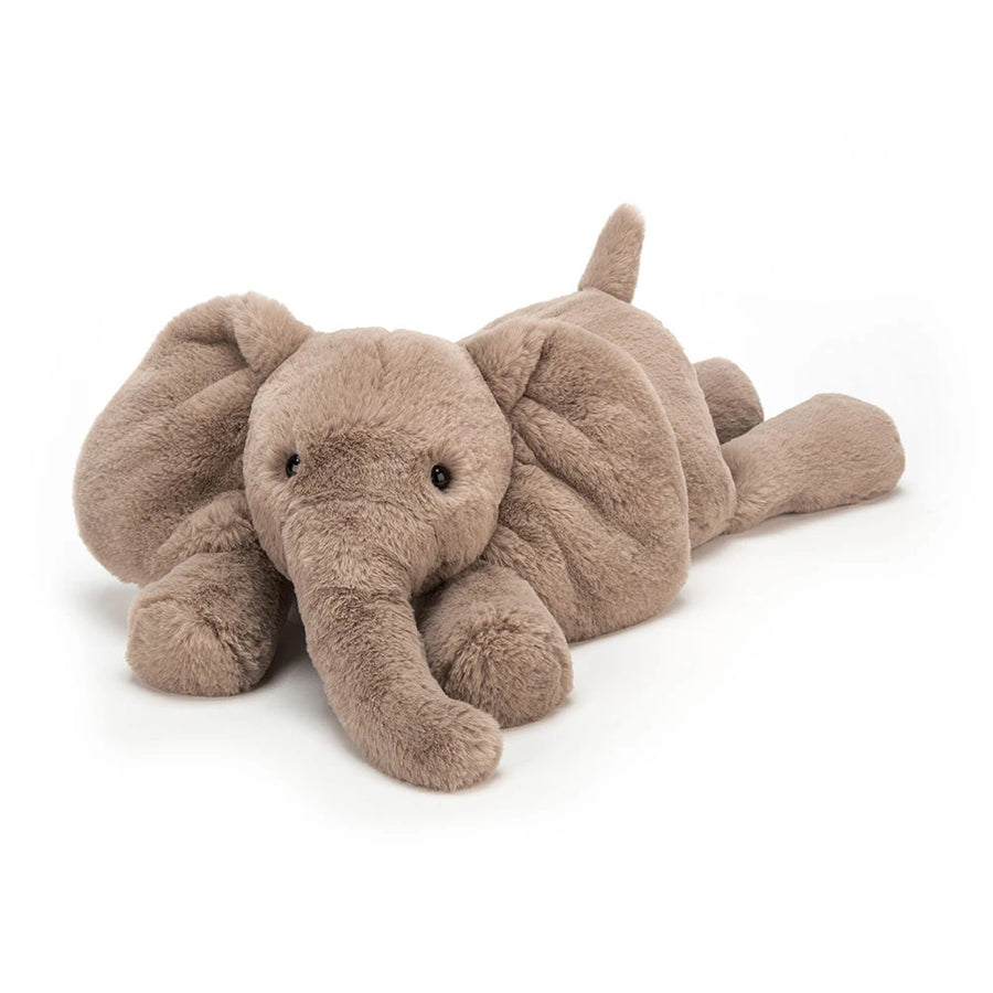 Jellycat Smudge Elephant – myk gråbrun elefant-kosedyr med store ører, 24 cm