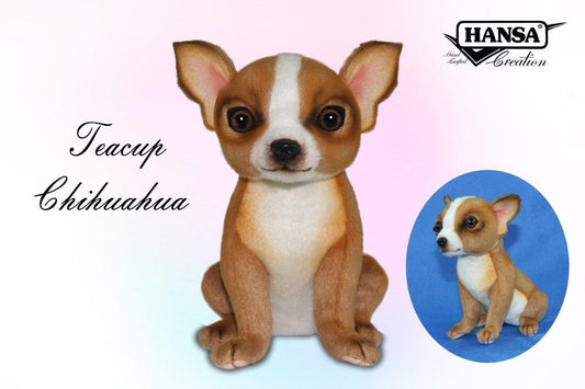 Hansa Creation Chihuahua Teacup – naturtro kremhvit Chihuahua hundebamse med store ører