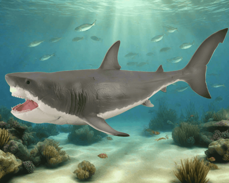 CollectA Megalodon Hai Figur Deluxe – naturtro megalodon med kraftige kjevetenner, 30 cm
