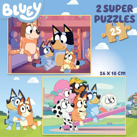 Educa Bluey Puslespill 2 x 25 brikker – dobbelt Bluey-moro med to puslespill