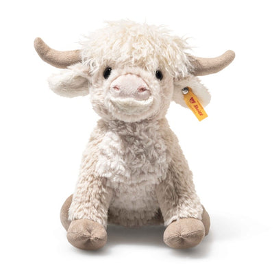 Steiff Harper Highland Ku Kosedyr – naturtro skotsk highland-ku med karakteristisk langt beige hår, 24 cm
