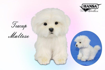 Hansa Creation Maltese Teacup – naturtro hvit Maltese hundebamse med lang silkepels og sorte øyne