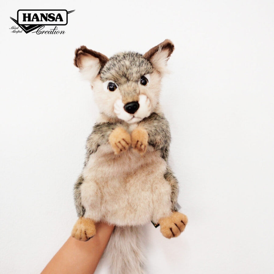 Hansa Creation Ulv Hånddukke – naturtro grå ulv hånddukke med tykk pels, 25 cm