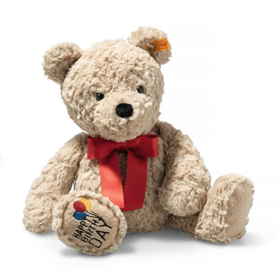 Steiff Jimmy Teddybjørn Happy Birthday – festversjon med bursdagsdekor, 35 cm