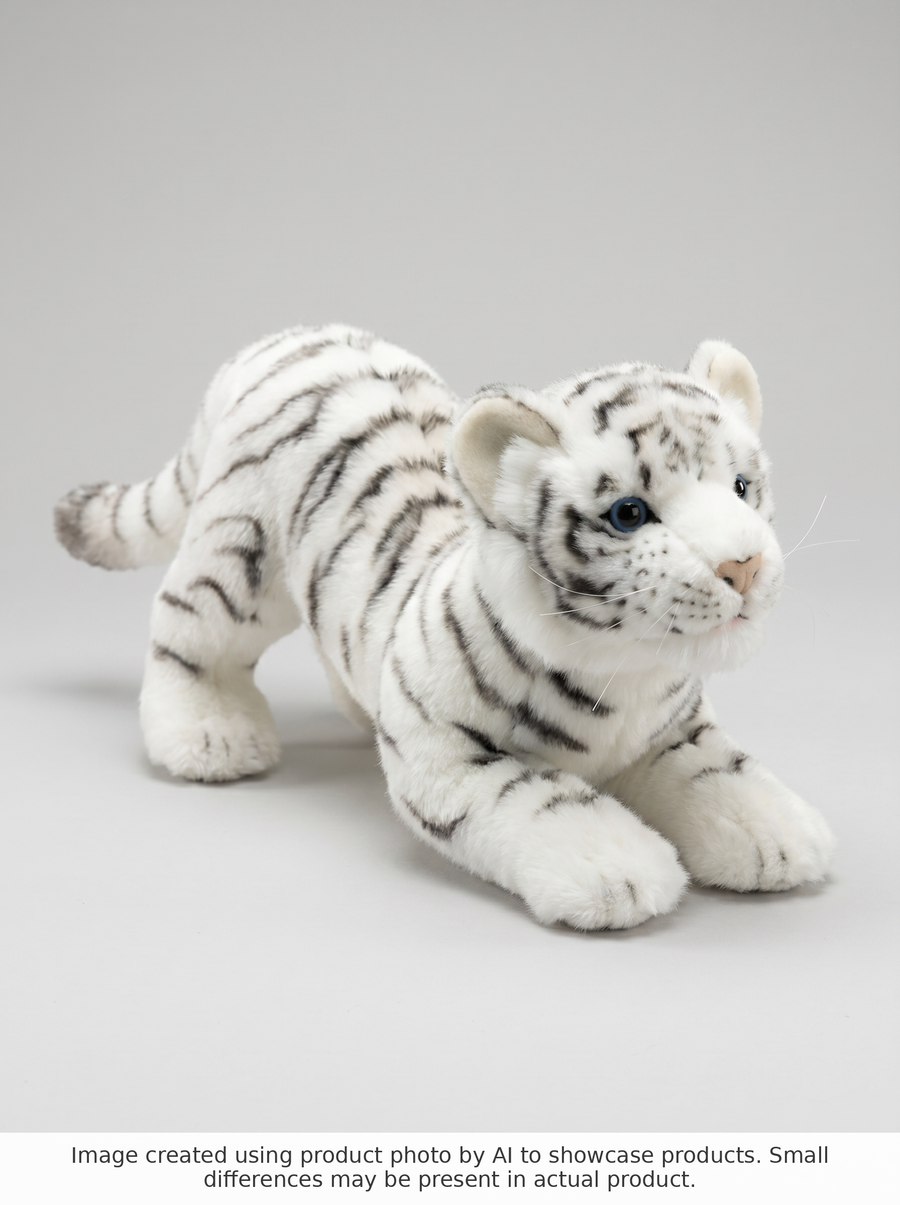 Hansa Creation Hvit Tigerunge 41 cm - AI-generated three-quarter angle studio photo