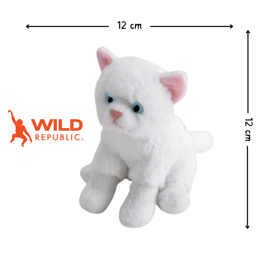 Wild Republic Pocketkins Eco Katt Kosedyr – hvit katt minivariant i myk plysj, 12 cm