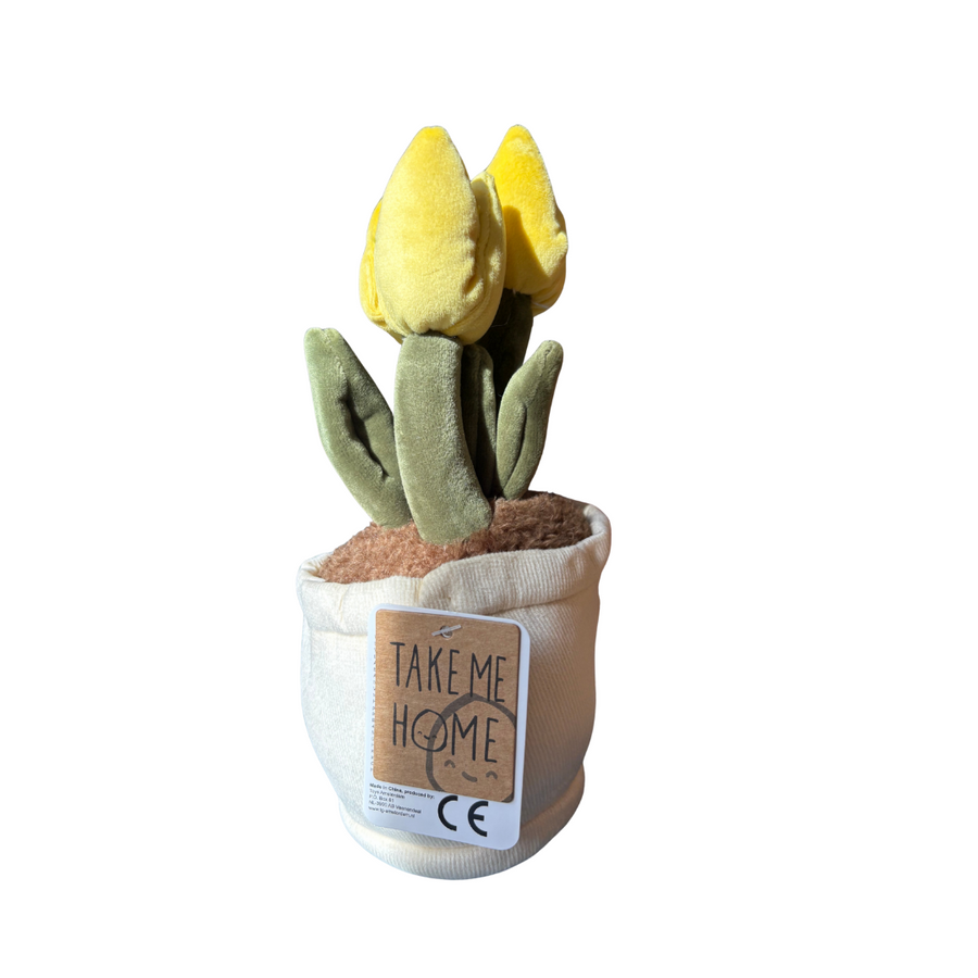 Take Me Home Plysjtulipan i Potte – dekorativ myk tulipan i potte, 27 cm, 3 varianter