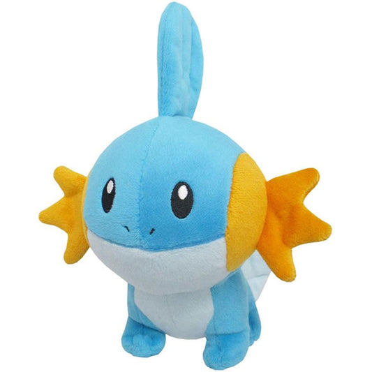 Pokémon Mudkip plysj kosedyr 20 cm – blå Mudkip med oransje kinnfinner, stor hode og liten hale