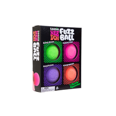 NeeDoh Teenie Fuzz Ball 4-Pack – fire mini ullete stressballer i assorterte farger
