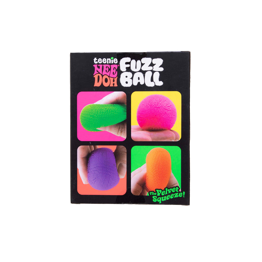 NeeDoh Teenie Fuzz Ball 4-Pack – sidevisning av fire mini fuzz-baller
