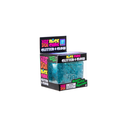 NeeDoh Nice Cube Glitter & Glow Stresskube – glimrende og lysende stresskube, 3 farger