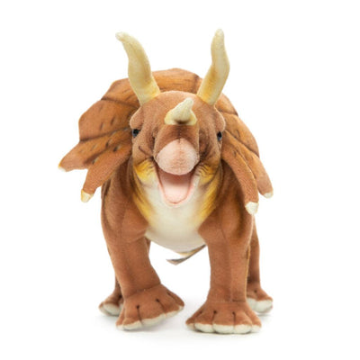 Hansa Creation Triceratops Dinosaur – naturtro grønn og brun triceratops plysj med tre horn, 43 cm