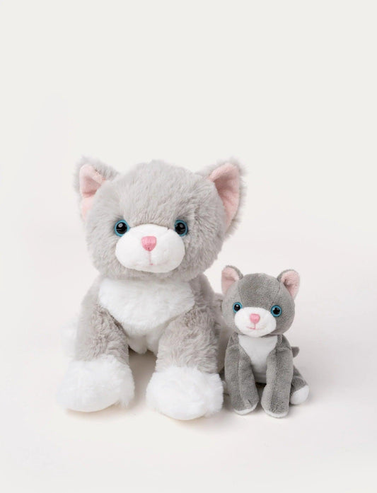 Teddykompaniet Katt Tuva Kosedyr med Kattunge – grå kattemamma med sin lille kattunge i hvit og grå plysj