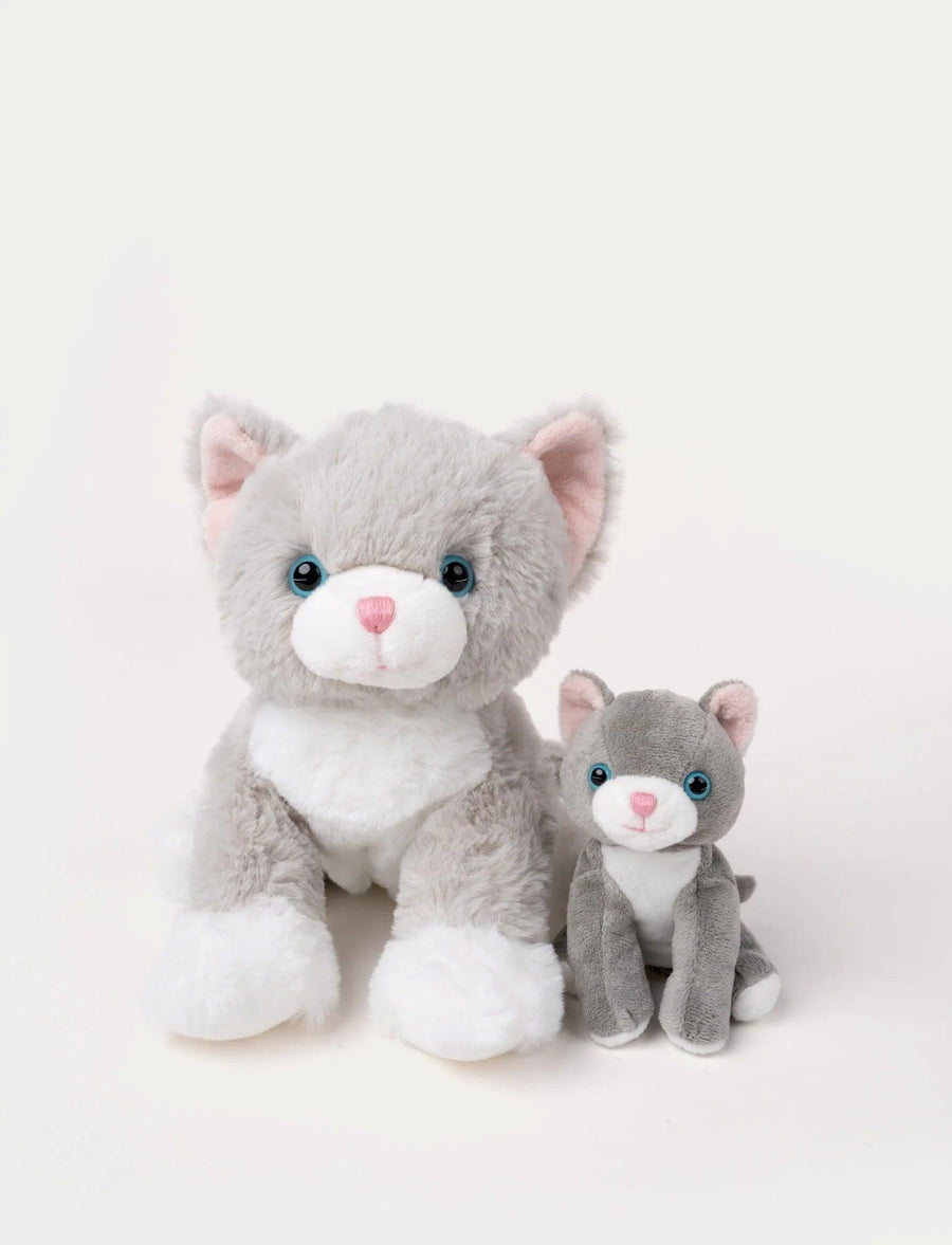 Teddykompaniet Katt Tuva Kosedyr med Kattunge – grå kattemamma med sin lille kattunge i hvit og grå plysj