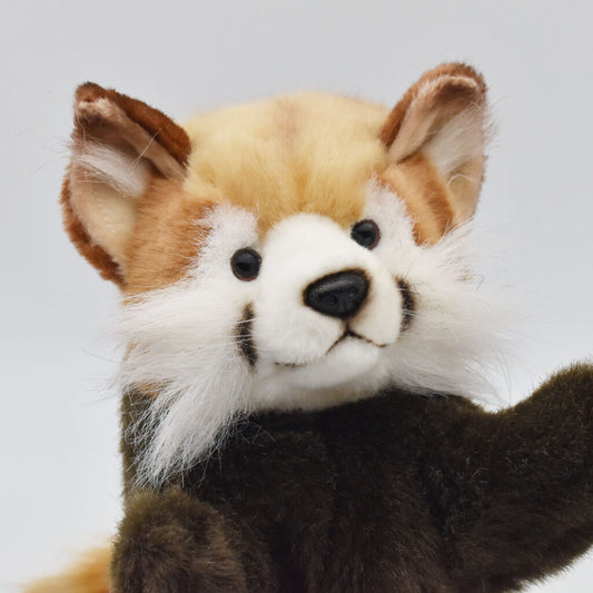 Hansa Creation Rød Panda Hånddukke – rødbrunt panda med stripete hale og kremhvite ører, 20 cm