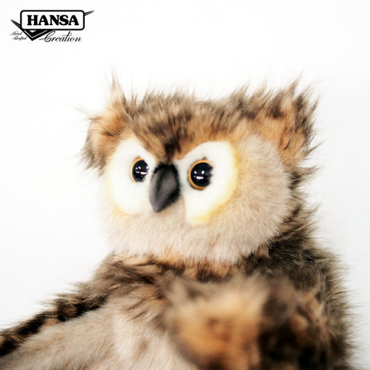 Hansa Creation Ugle Hånddukke – naturtro ugle med brune og hvite fjær og gule øyne, 30 cm