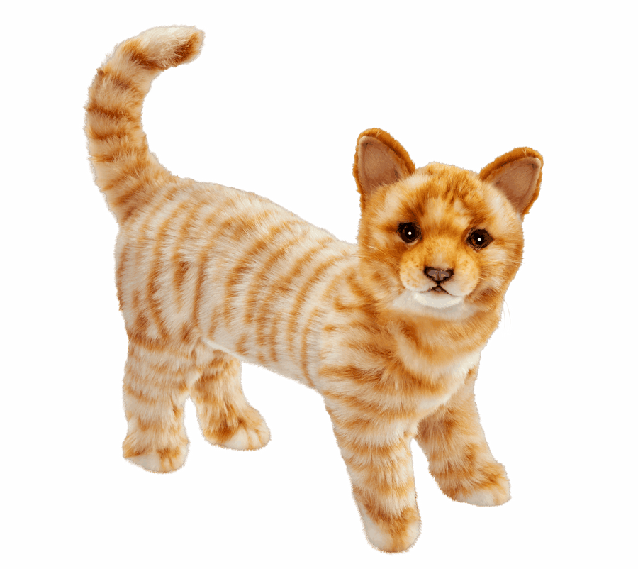 Hansa Creation Oransje Katt Stående sett fra siden – oransje tabby katt plysj med lang hale