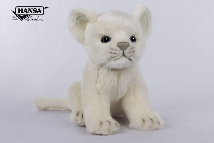 Hansa Creation Hvit Løveunge – naturtro hvit løveunge plysj med fluffy hode og store øyne, 17 cm