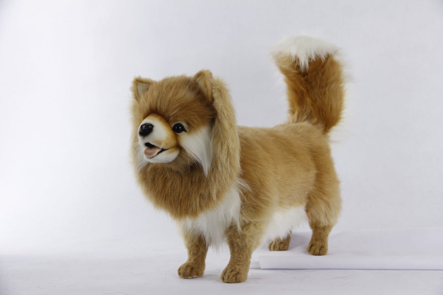 Hansa Creation Pomeranian Stående – naturtro oransje Pomeranian hund plysj stående, 65 cm