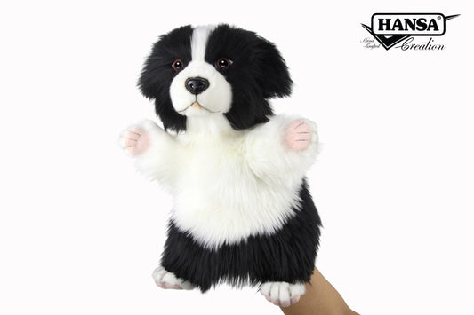 Hansa Creation Border Collie Hånddukke – naturtro svart og hvit Border Collie hånddukke