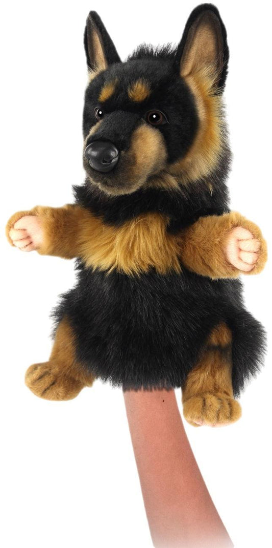 Hansa Creation Schäferhund Hånddukke – naturtro brun og svart schäferhund hånddukke, 30 cm