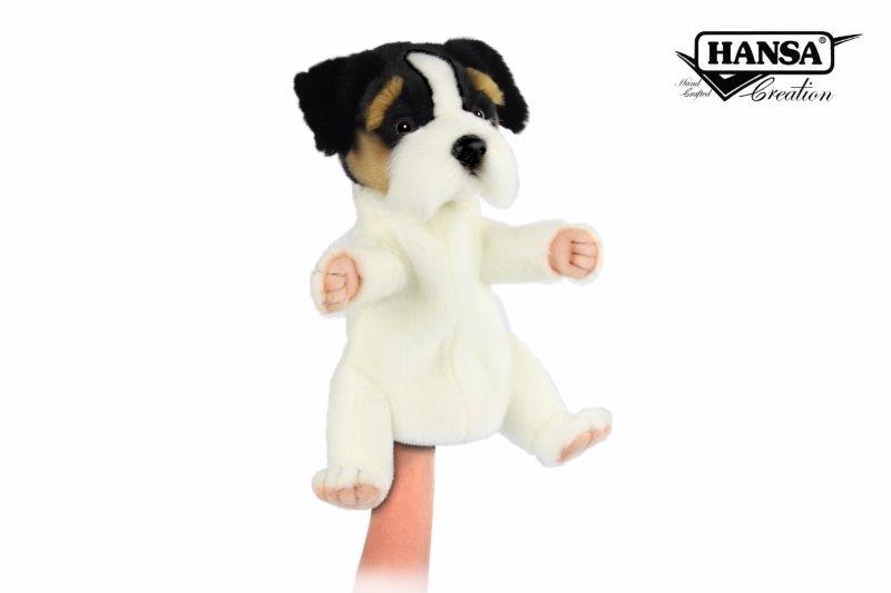 Hansa Creation Jack Russell Hånddukke – naturtro hvit og brun Jack Russell hånddukke
