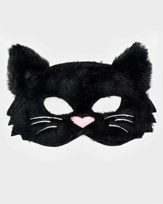 Den Gode Fen Svart Fluffy Kattemaske – svart plysj kattemaske, one size