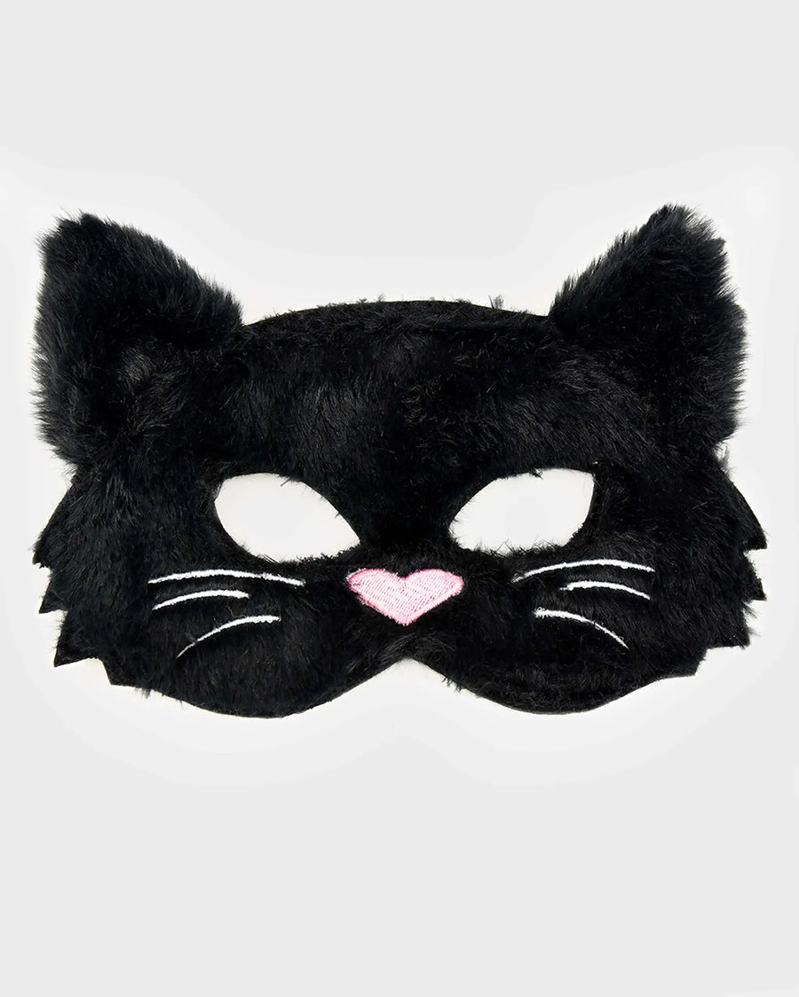 Den Gode Fen Svart Fluffy Kattemaske – svart plysj kattemaske, one size