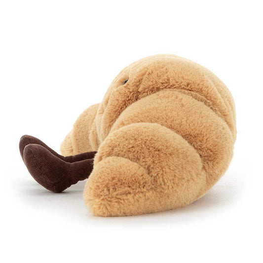 Jellycat Amuseables Croissant – gyllen brun croissant kosedyr med smilende ansikt og kordfløyelsbein
