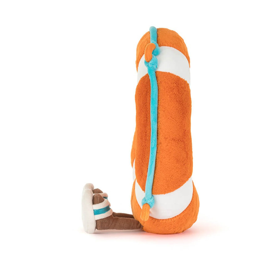 Jellycat Amuseables Life Ring bakfra – rødt og hvitt plysj-redningsbelte