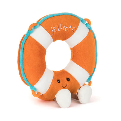 Jellycat Amuseables Life Ring – rødt og hvitt redningsbelte-kosedyr med smil, 33 cm